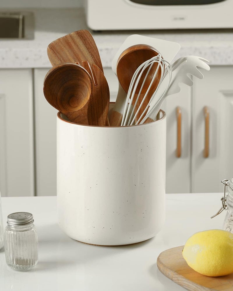 GET STAR Kitchen Utensil Holder, Large Ceramic Cooking Utensil Holder (H7.2” x W6.2”) for Kitchen Counter with Cork Mat at Bottom - Image 5